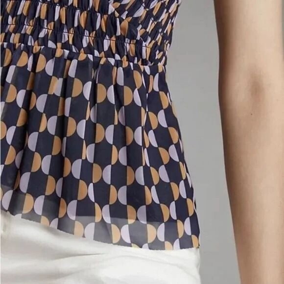 Anthropologie V-Neck Tank Top Geometric Navy Blue Sleeveless Blouse Small NWT - Picture 3 of 8